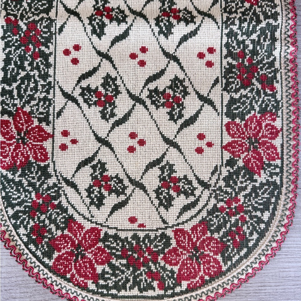 Vintage Needlepoint Table Runner 14x52 Christmas Theme Ambrose Art Linens